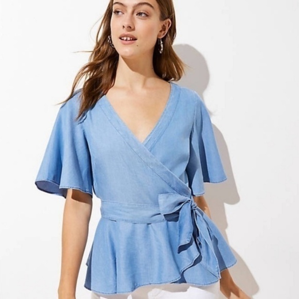 LOFT Chambray Wrap Top Sz XS NWT